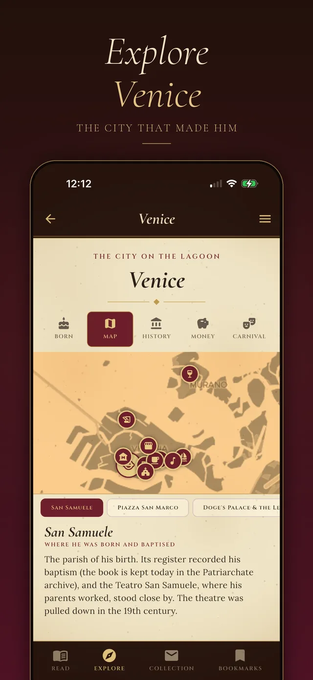 Venice section with map in the app
